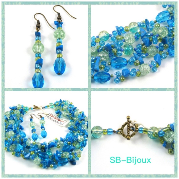SB-Bijoux Jewelry - Handmade Beaded Lime-Turquoise Choker Set